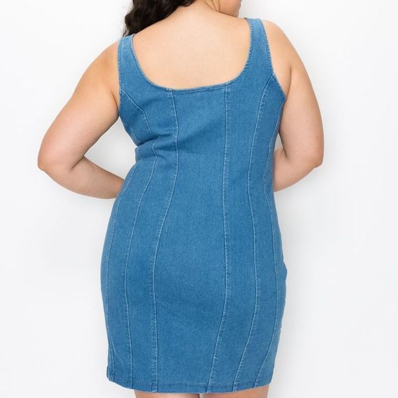 Front Zipper Denim Plus Dress - Picture 2 of 6